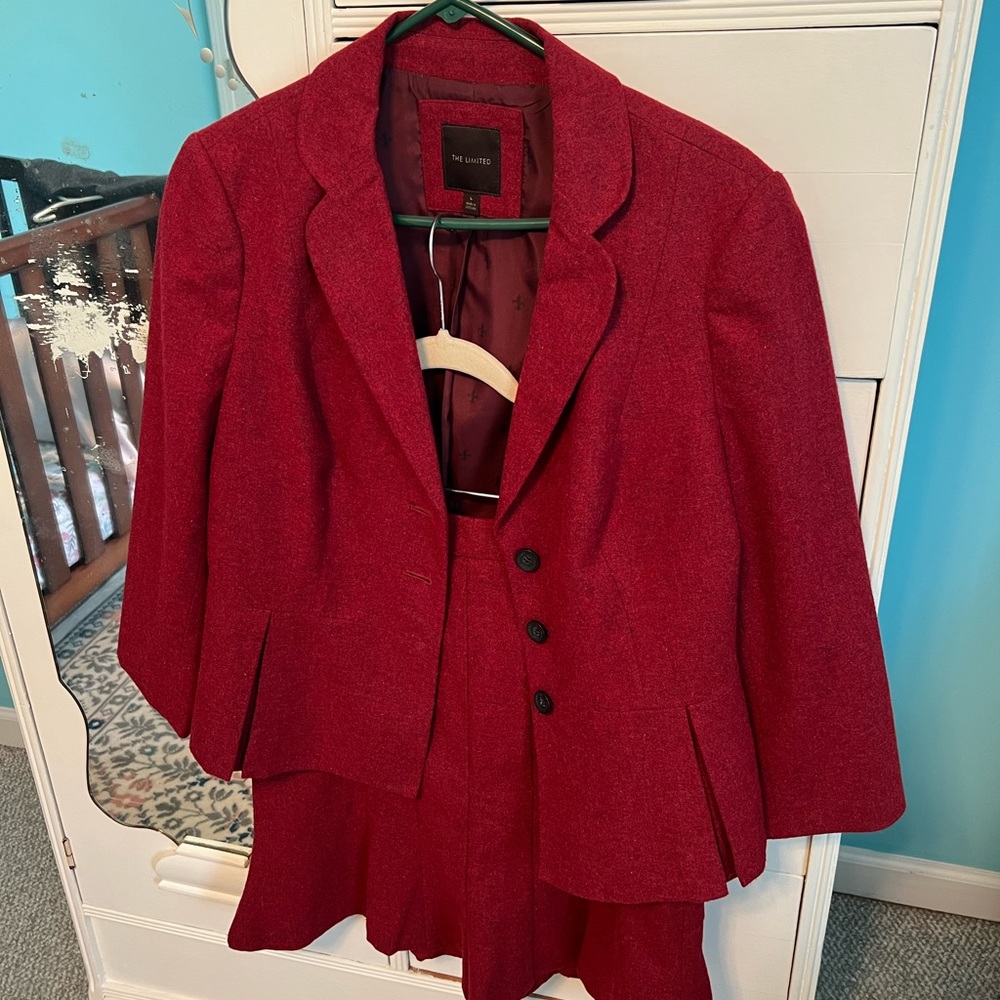The Limited Red Wool Blend Suit (jacket and skirt)